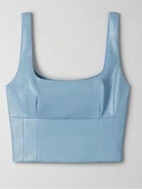 NWOT Aritzia Wilfred Blue Square Faux Vegan Leather Top